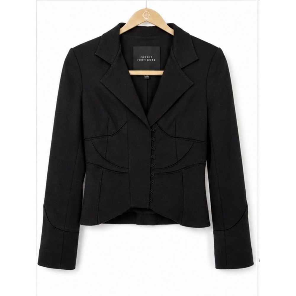 Robert Rodriguez Black Corset Hook & Eye Structured Blazer Jacket Size 4